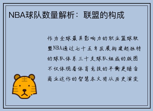 NBA球队数量解析：联盟的构成